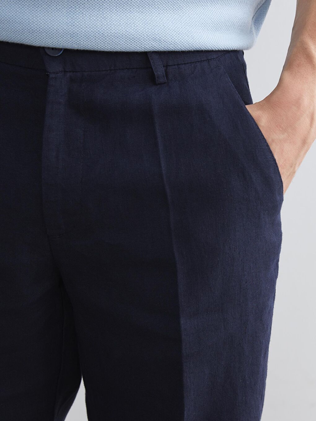 Lacivert Standart Kalıp %100 Keten Erkek Pantolon-2