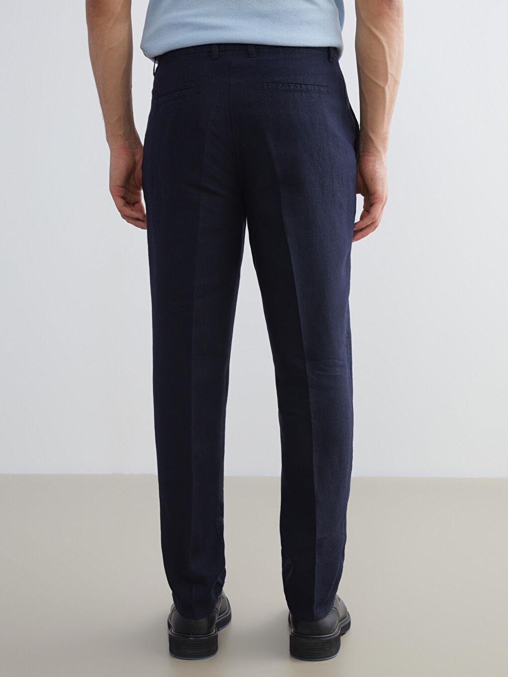 Lacivert Standart Kalıp %100 Keten Erkek Pantolon-3