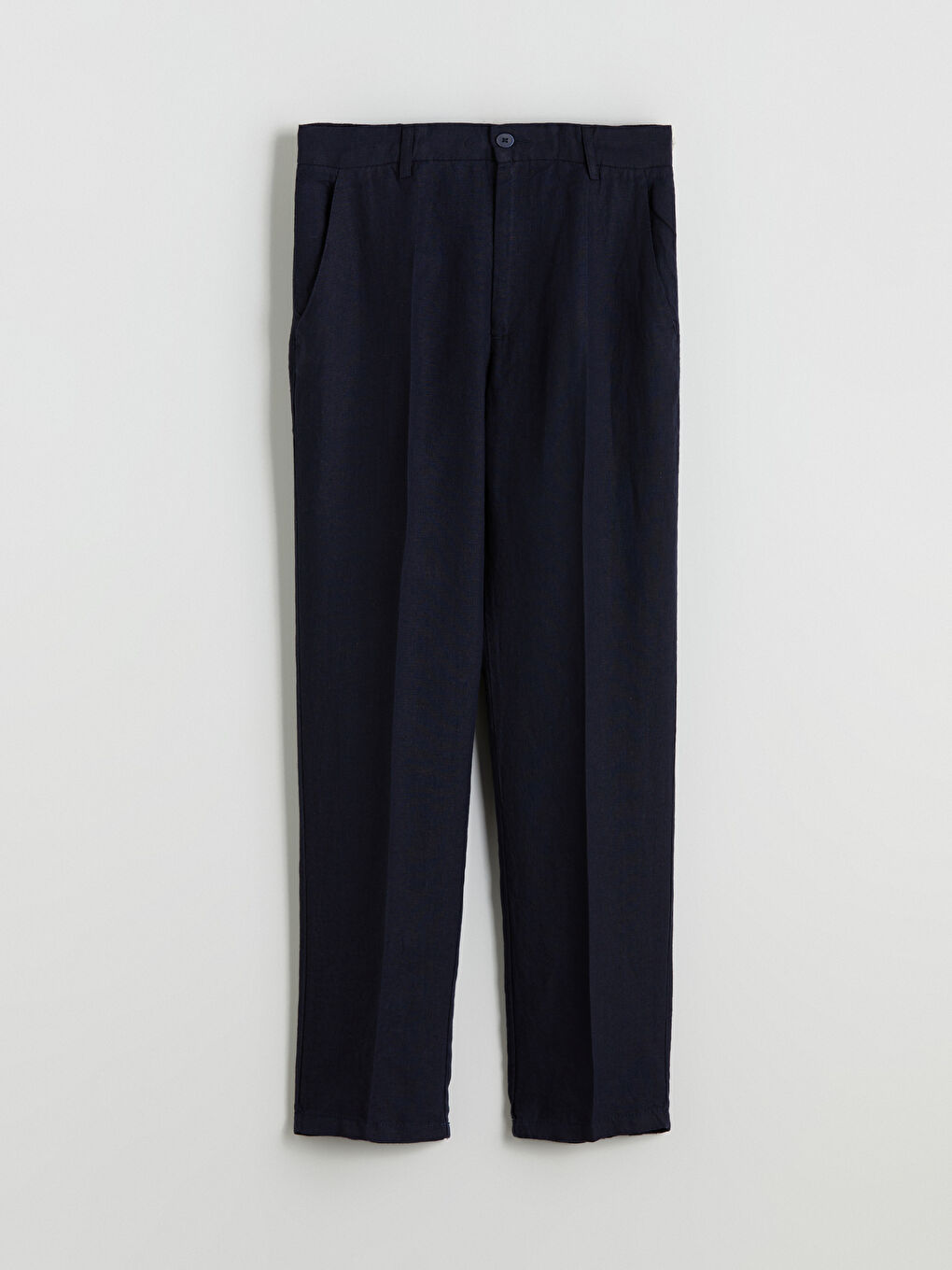 Lacivert Standart Kalıp %100 Keten Erkek Pantolon-4