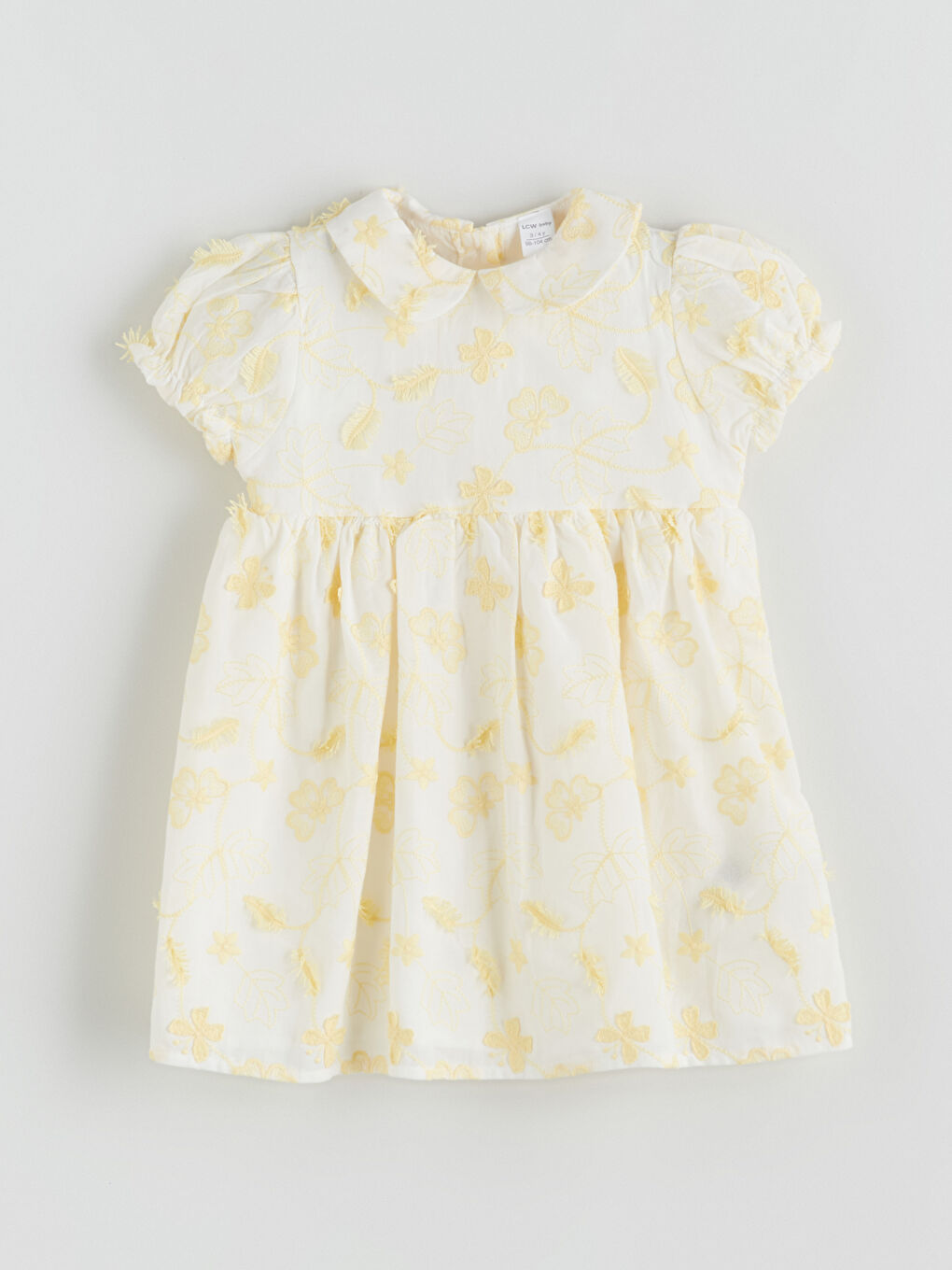 Ekru Bebe Yaka Nakışlı Kız Bebek Elbise