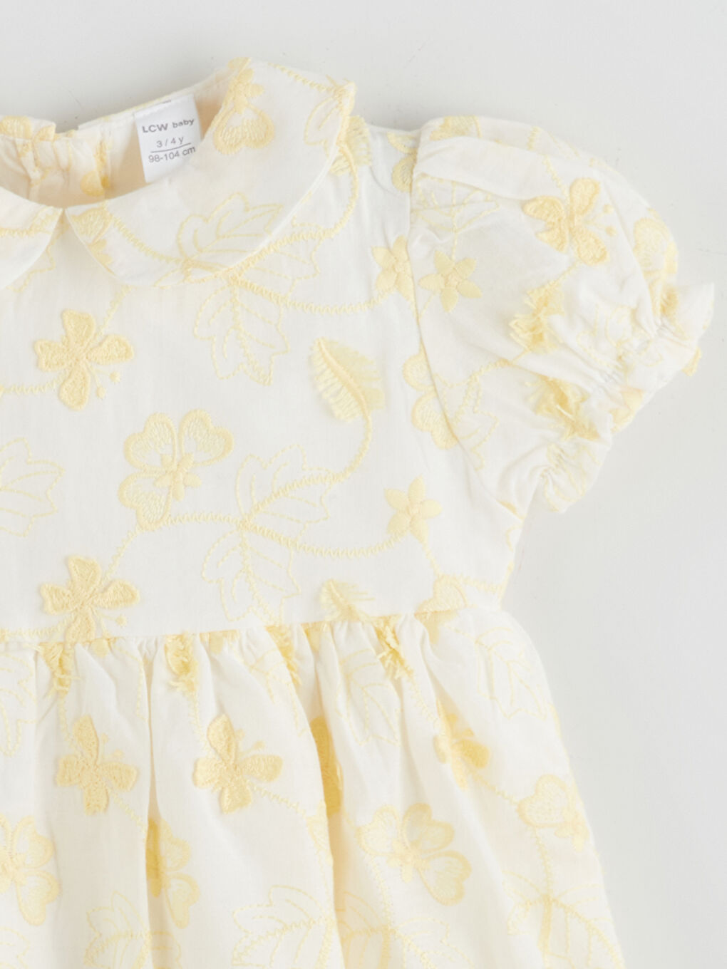 Ekru Bebe Yaka Nakışlı Kız Bebek Elbise-1