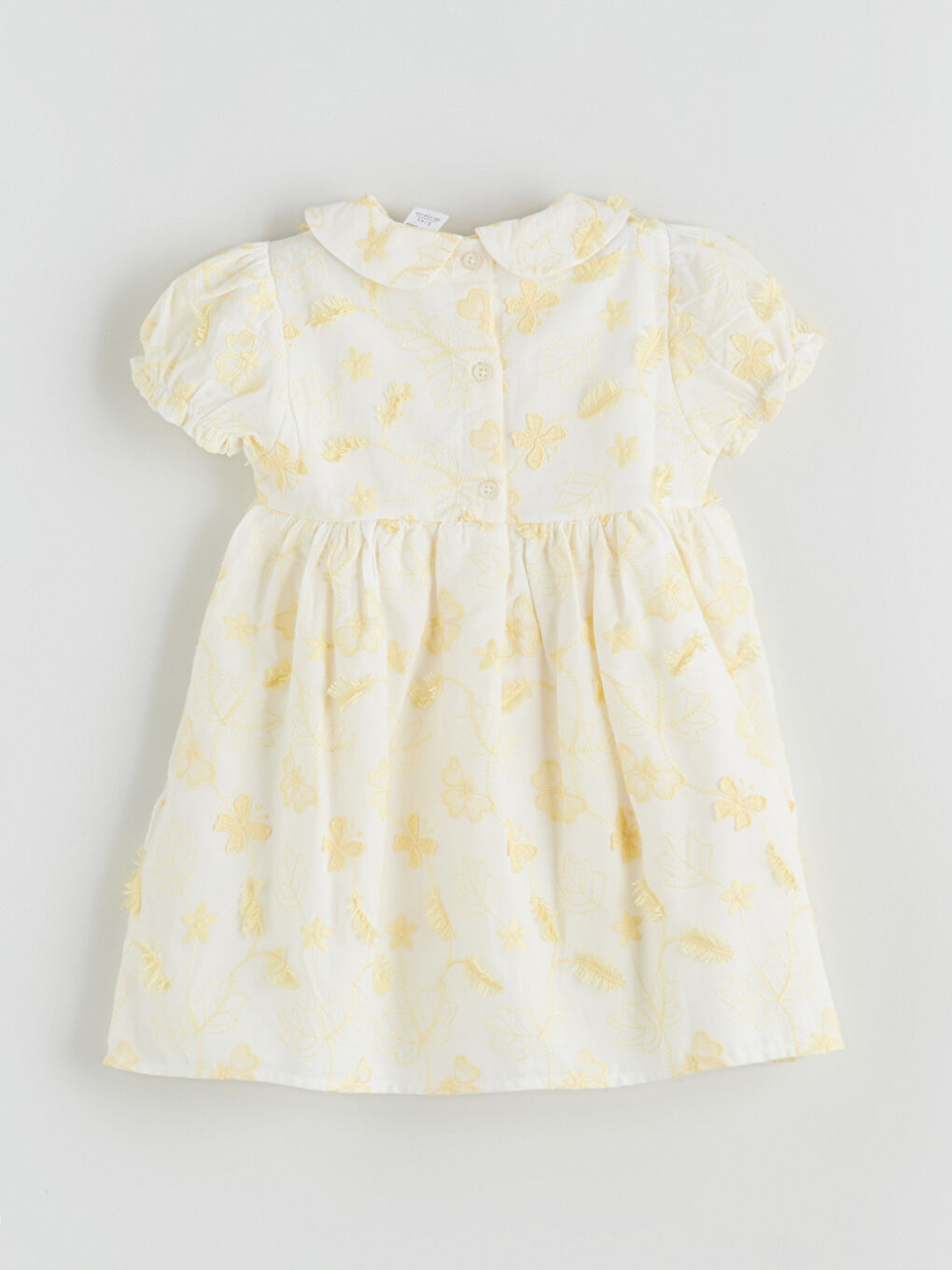 Ekru Bebe Yaka Nakışlı Kız Bebek Elbise-2