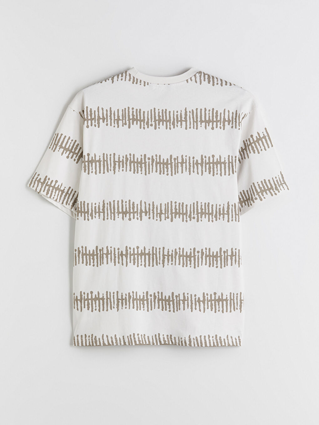 Bej Bisiklet Yaka Desenli Penye Erkek Tişört-5