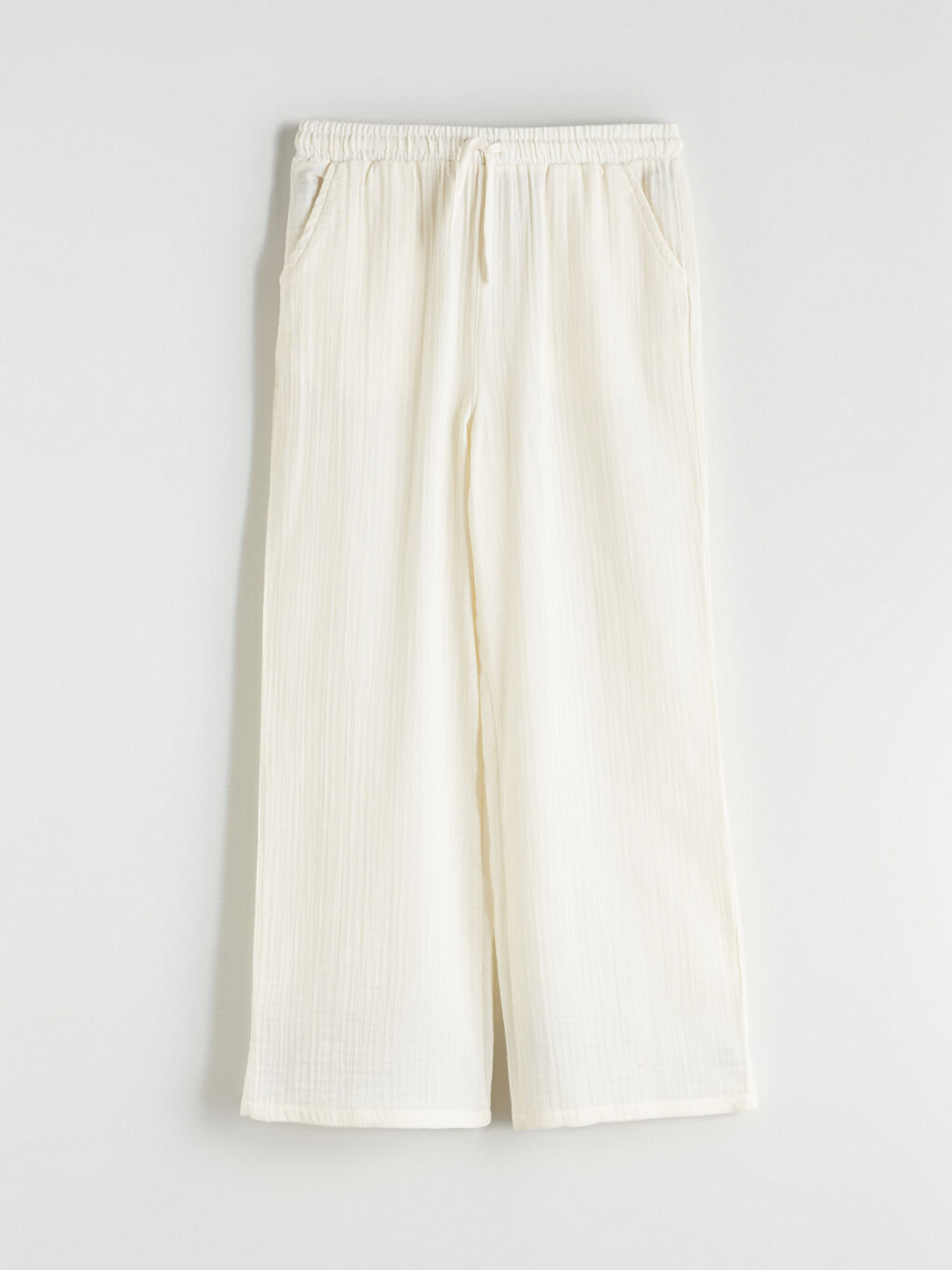 Ekru Beli Lastikli Müslin Kız Çocuk Pantolon