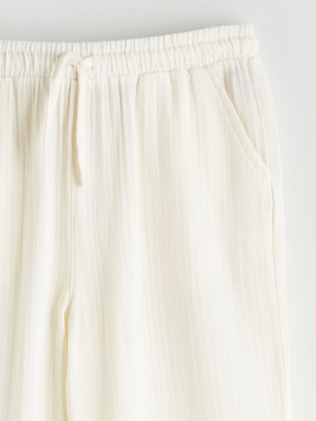 Ekru Beli Lastikli Müslin Kız Çocuk Pantolon-1