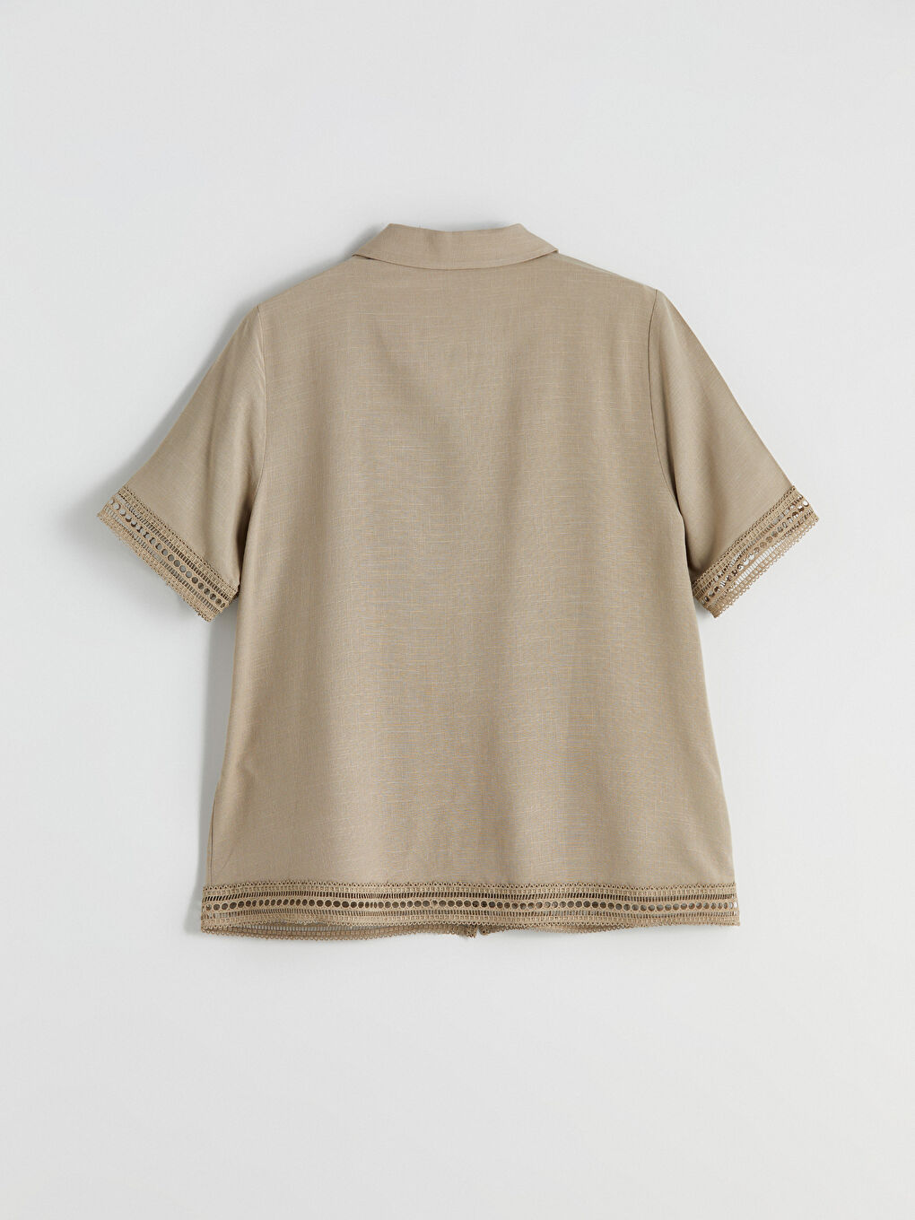 Haki Keten Karışımlı Kadın Gömlek-5