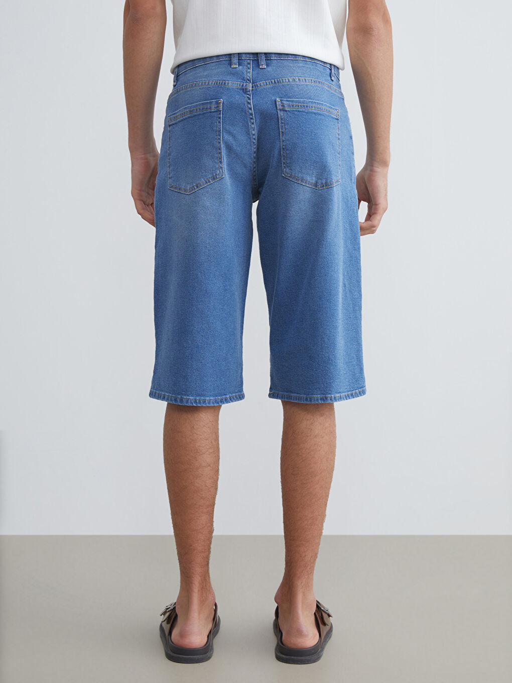 İndigo Standart Kalıp Erkek Jean Şort-3