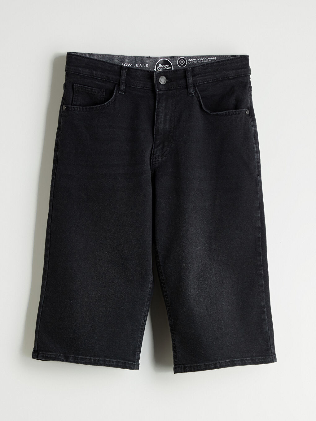 Siyah Standart Kalıp Erkek Jean Şort-5