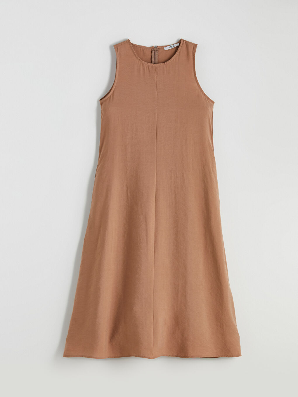 Kahverengi Bisiklet Yaka Modal Karışımlı Elbise-4