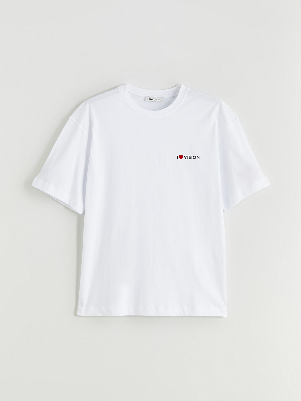 Beyaz Bisiklet Yaka Baskılı Oversize Kadın Tişört-4