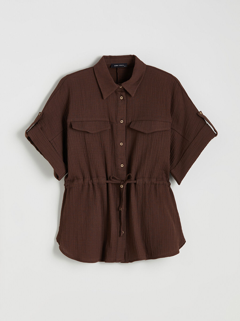 Kahverengi Müslin Kadın Gömlek-4