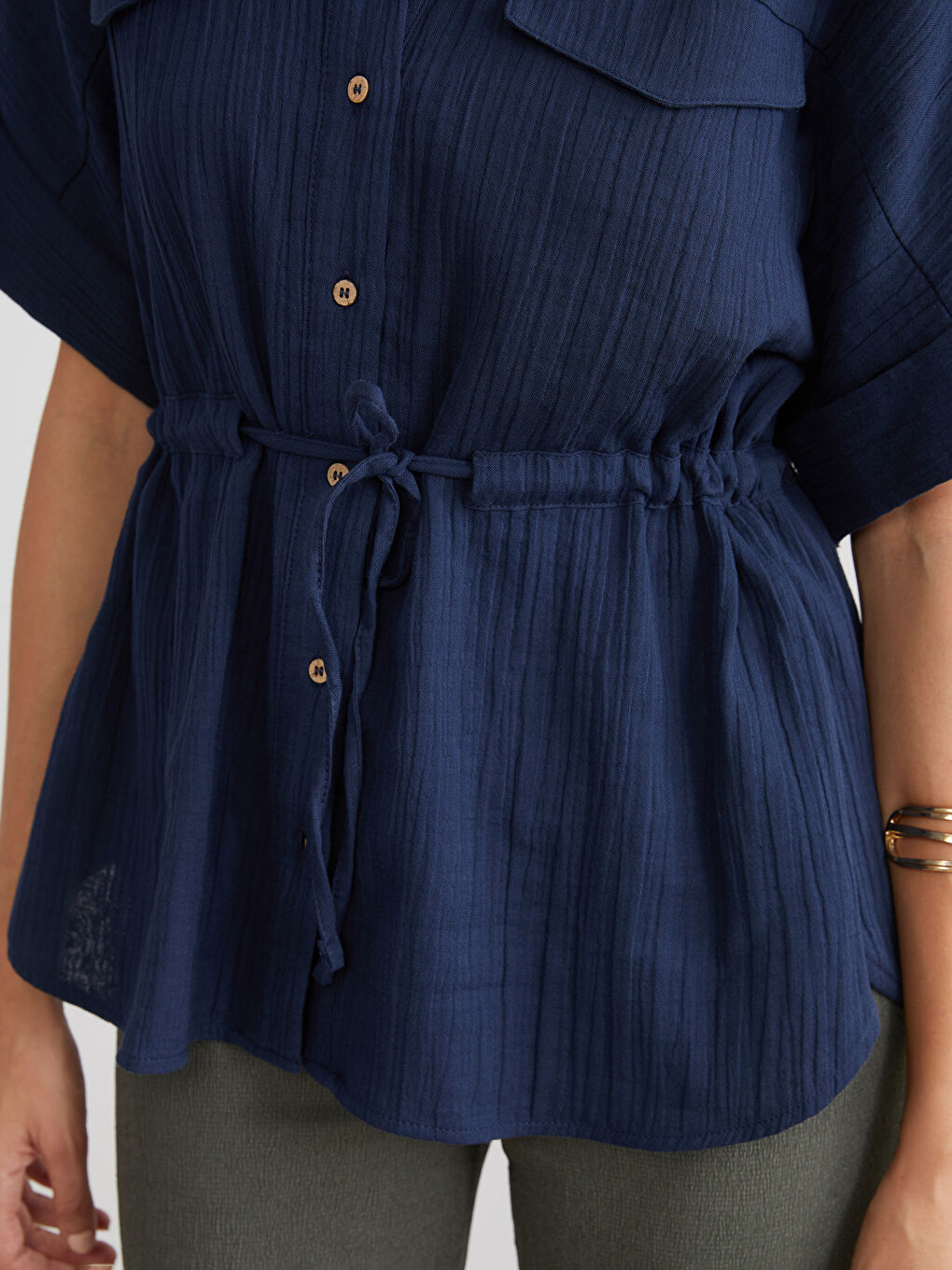 Lacivert Müslin Kadın Gömlek-2