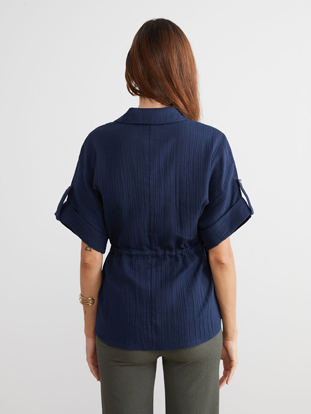 Lacivert Müslin Kadın Gömlek-3