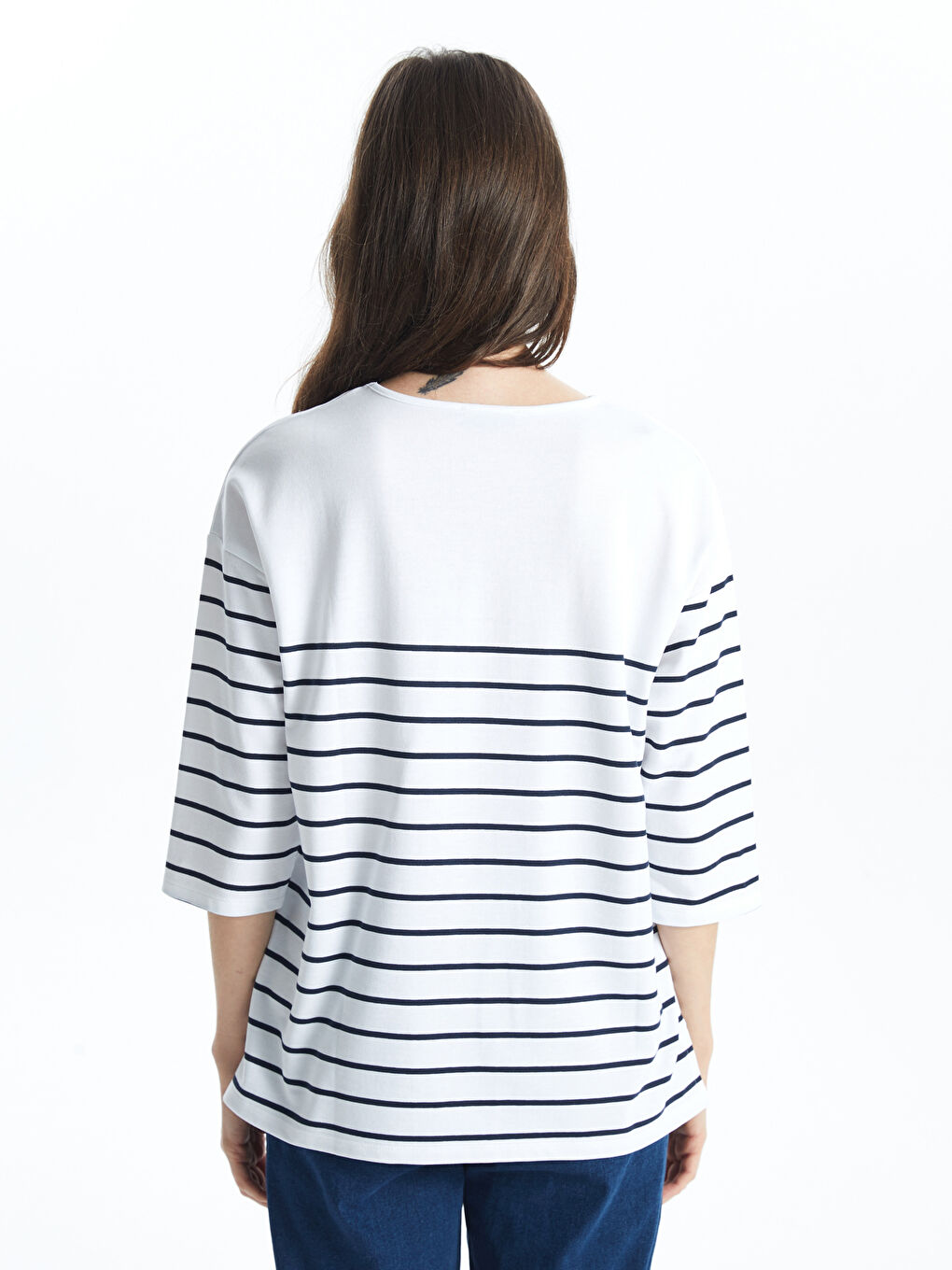 Әйелдерге арналған жолақты трикотаж футболка-3