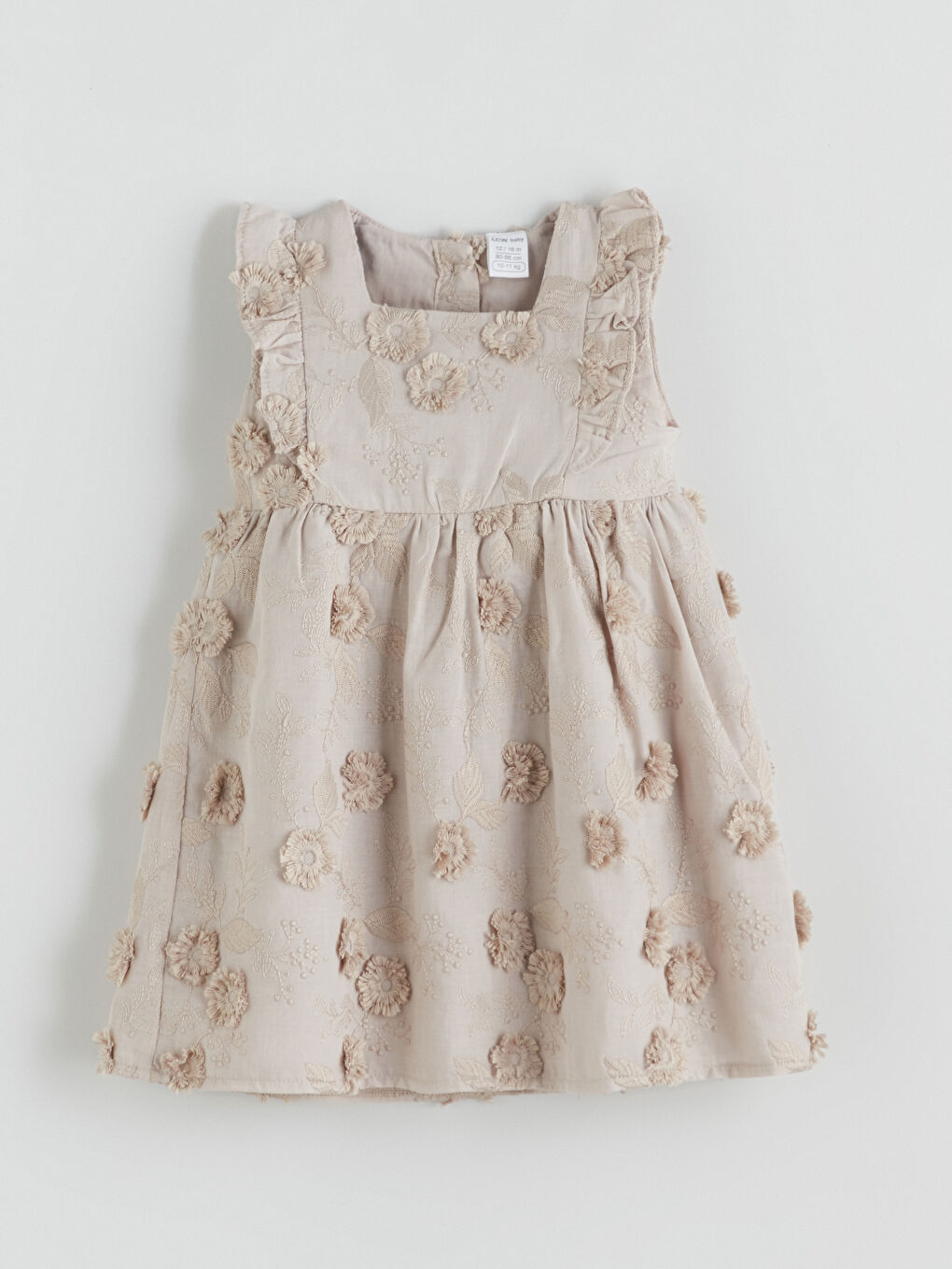 Bej Kare Yaka Çiçekli Kız Bebek Elbise