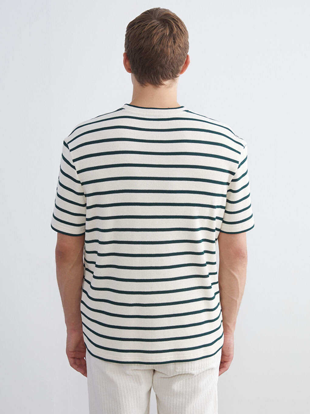 Yeşil Bisiklet Yaka Çizgili Penye Erkek Tişört-3