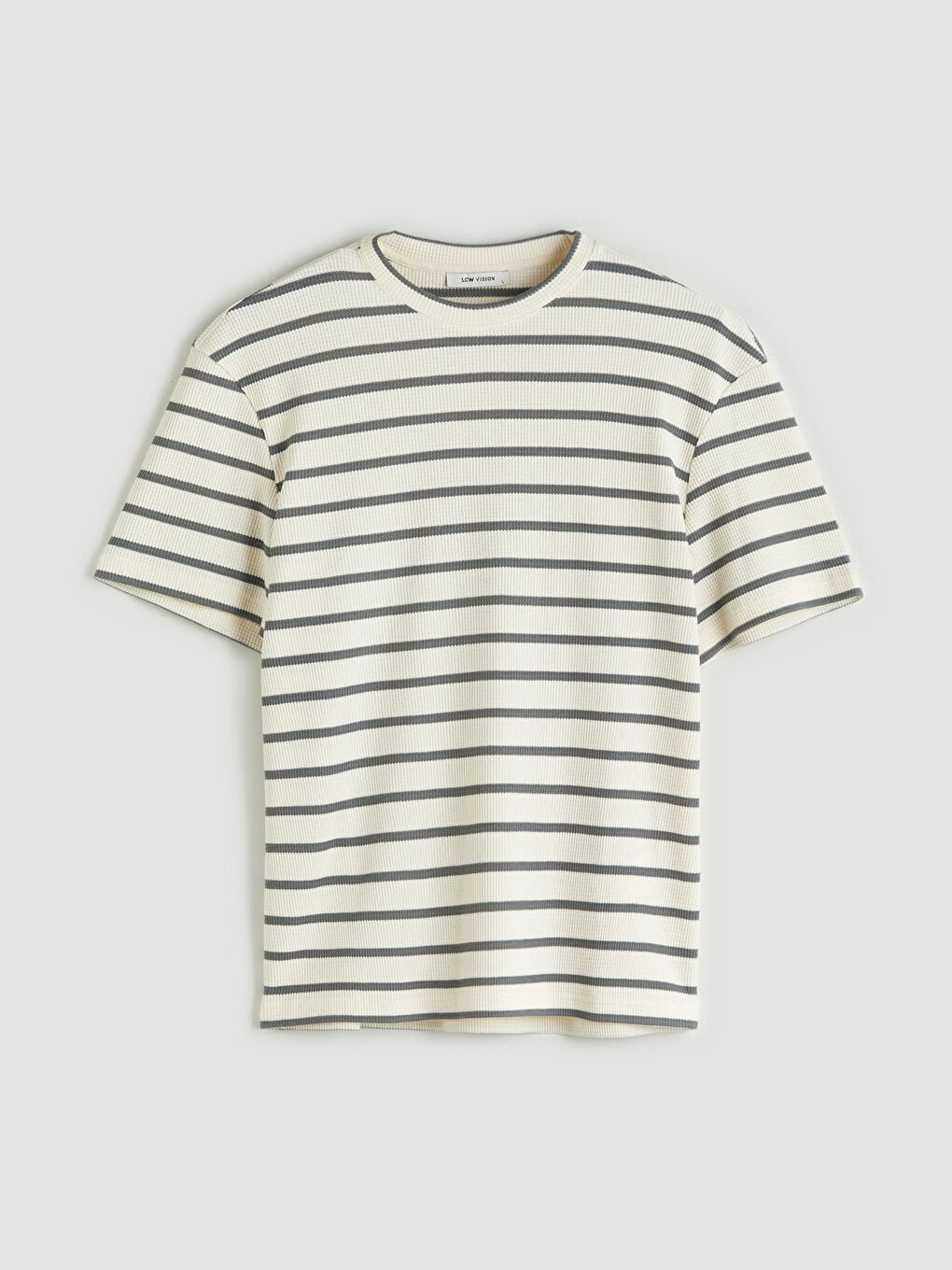 Gri Bisiklet Yaka Çizgili Penye Erkek Tişört-4