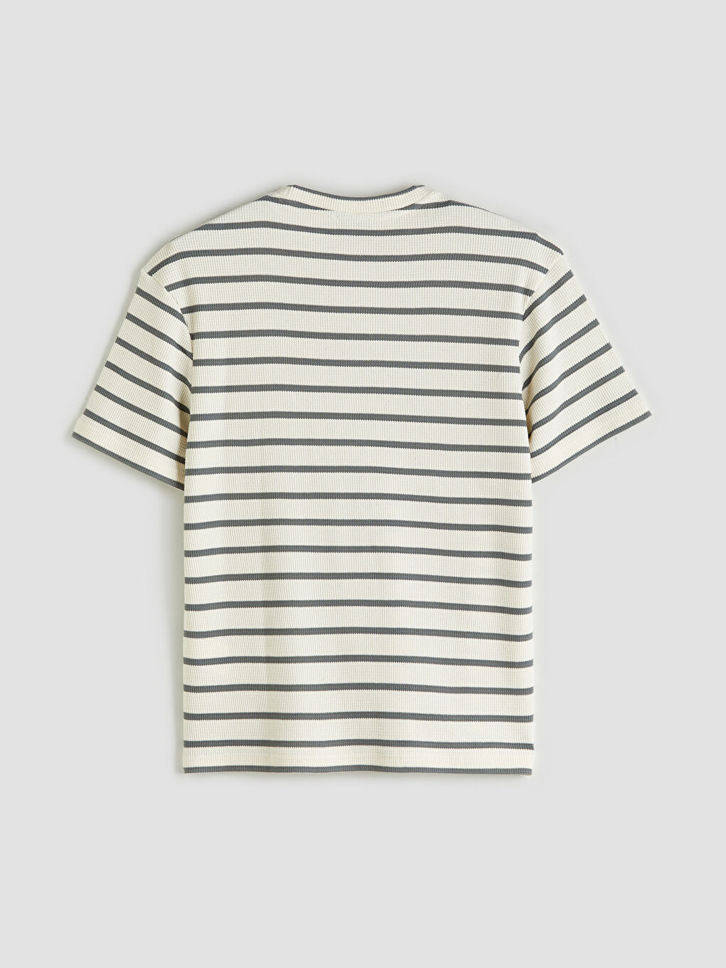 Gri Bisiklet Yaka Çizgili Penye Erkek Tişört-5