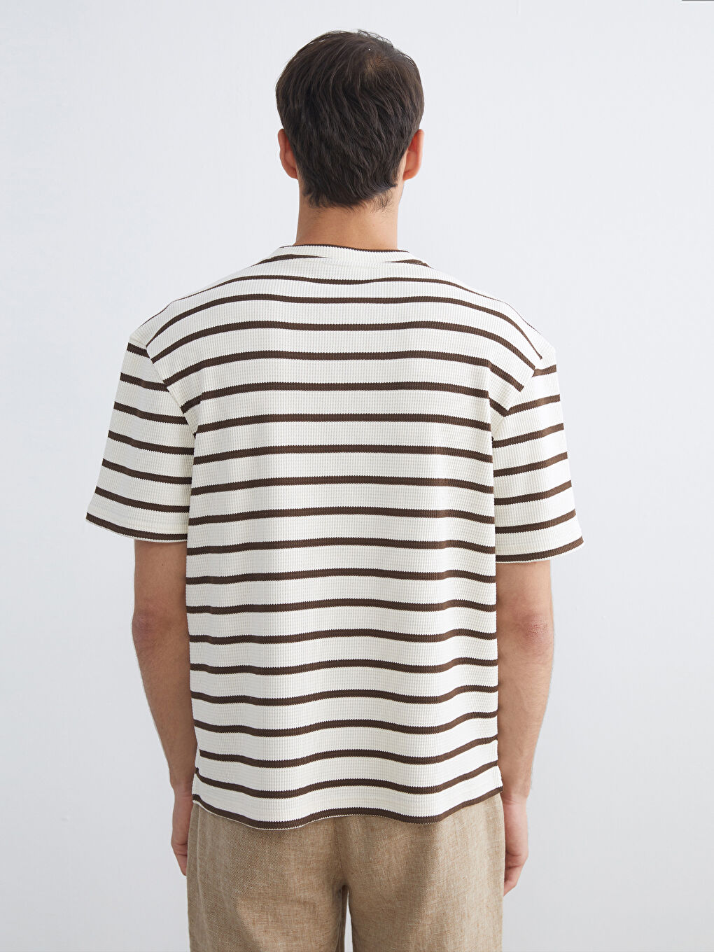 Kahverengi Bisiklet Yaka Çizgili Penye Erkek Tişört-3