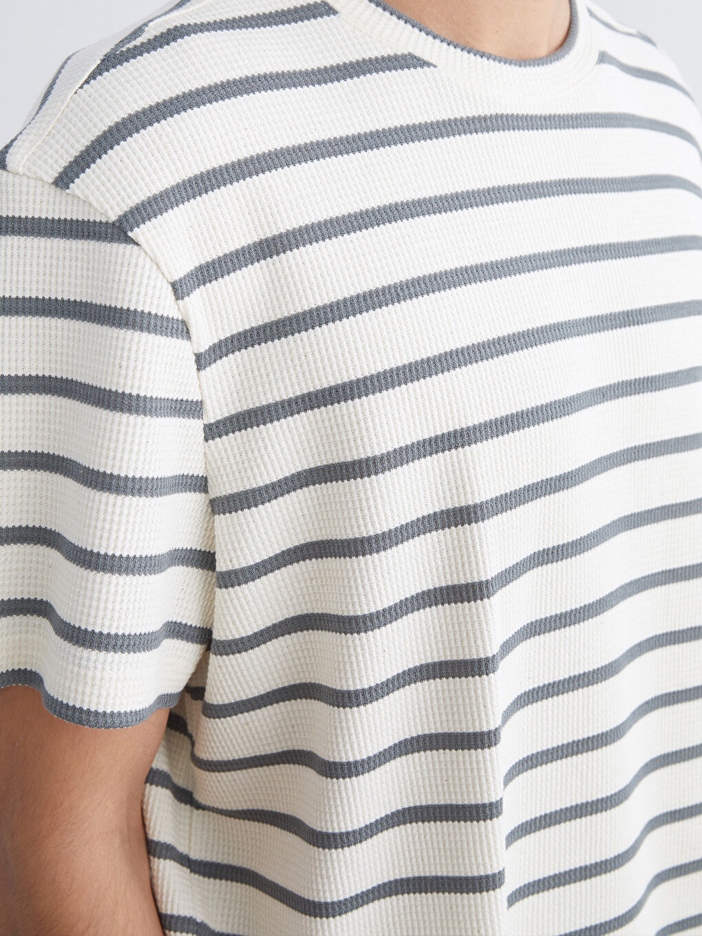 Gri Bisiklet Yaka Çizgili Penye Erkek Tişört-2