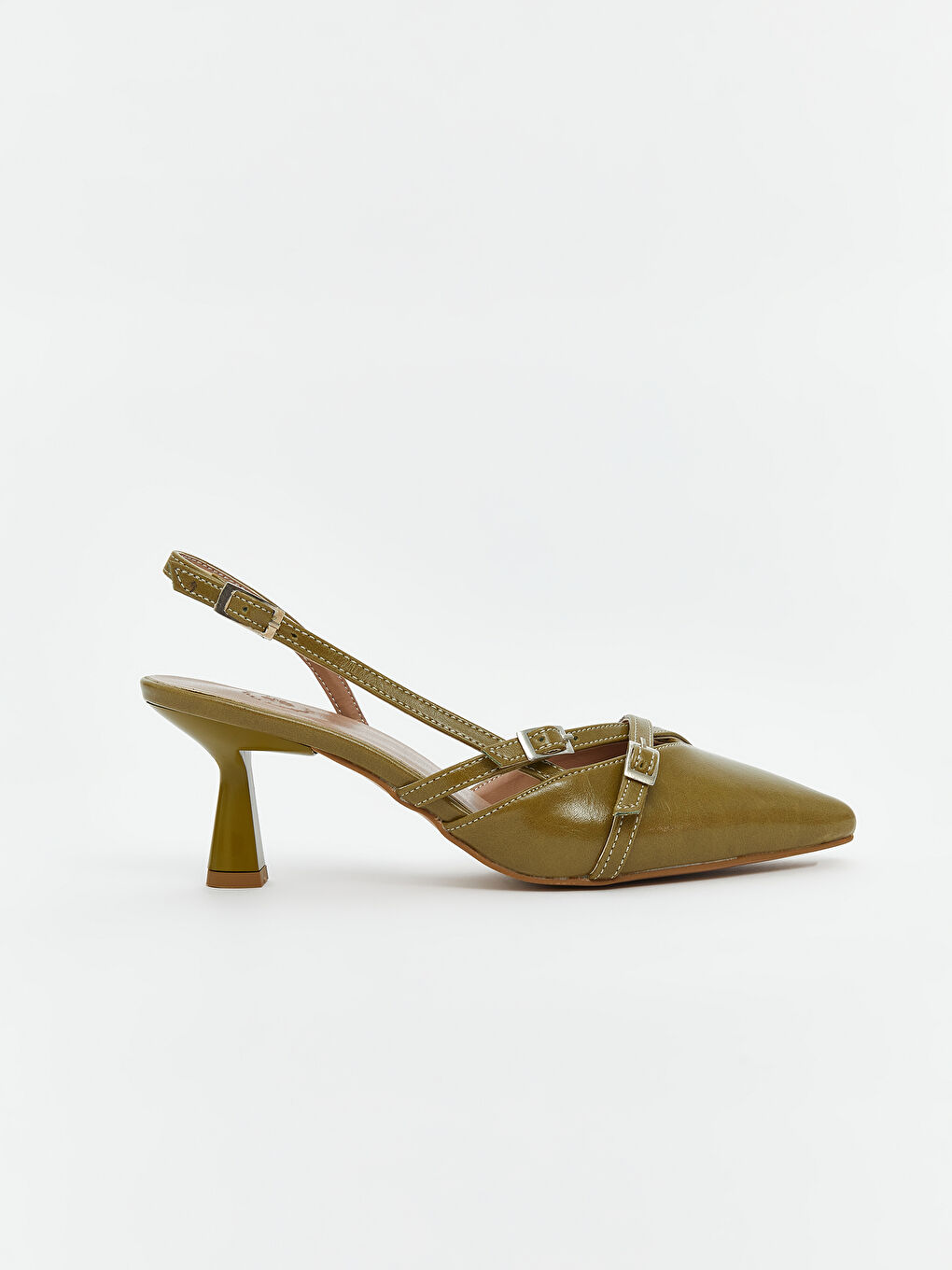 Yeşil Deri Görünümlü Sivri Burun Kadın Topuklu Ayakkabı-1