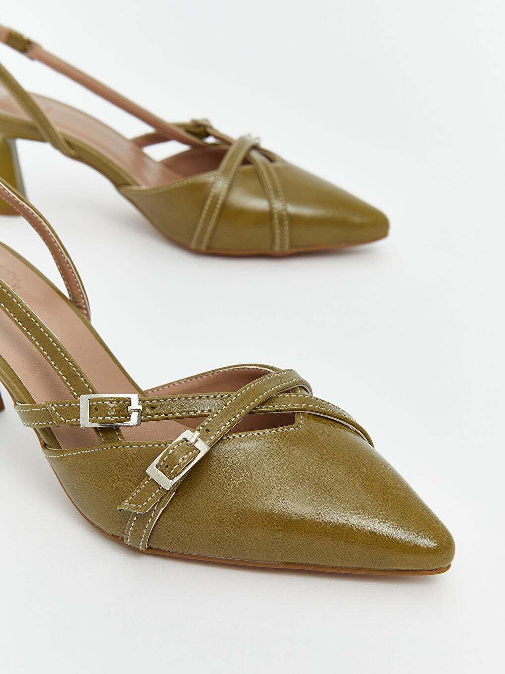 Yeşil Deri Görünümlü Sivri Burun Kadın Topuklu Ayakkabı-2