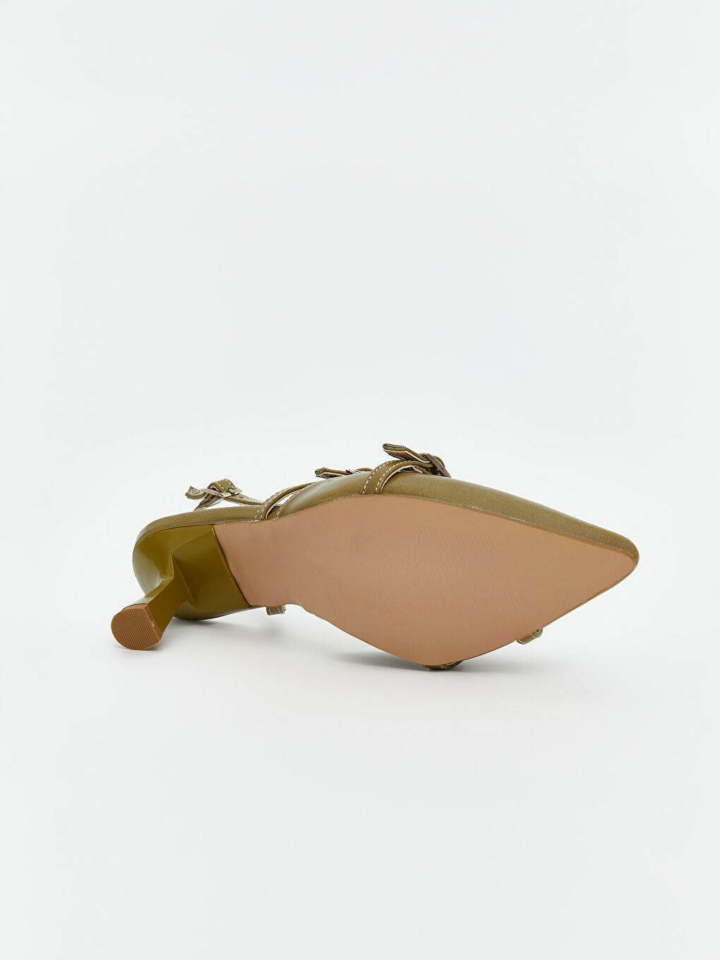 Yeşil Deri Görünümlü Sivri Burun Kadın Topuklu Ayakkabı-3