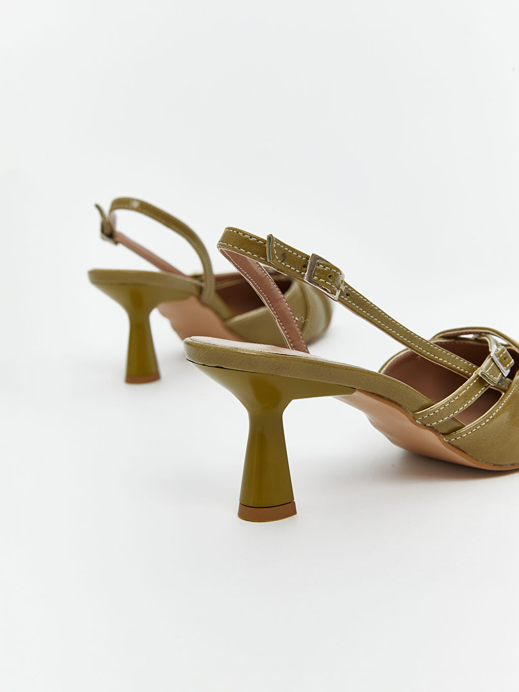 Yeşil Deri Görünümlü Sivri Burun Kadın Topuklu Ayakkabı-4