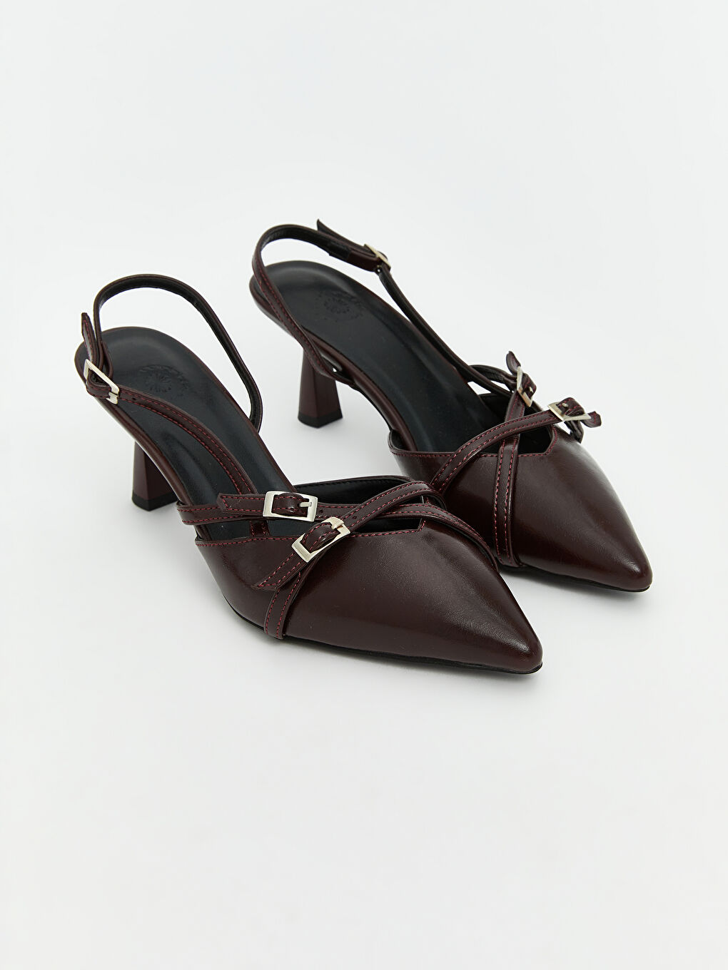 Bordo Deri Görünümlü Sivri Burun Kadın Topuklu Ayakkabı