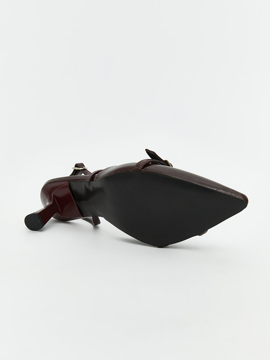 Bordo Deri Görünümlü Sivri Burun Kadın Topuklu Ayakkabı-3