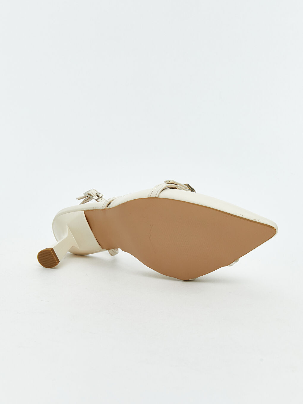 Bej Deri Görünümlü Sivri Burun Kadın Topuklu Ayakkabı-3