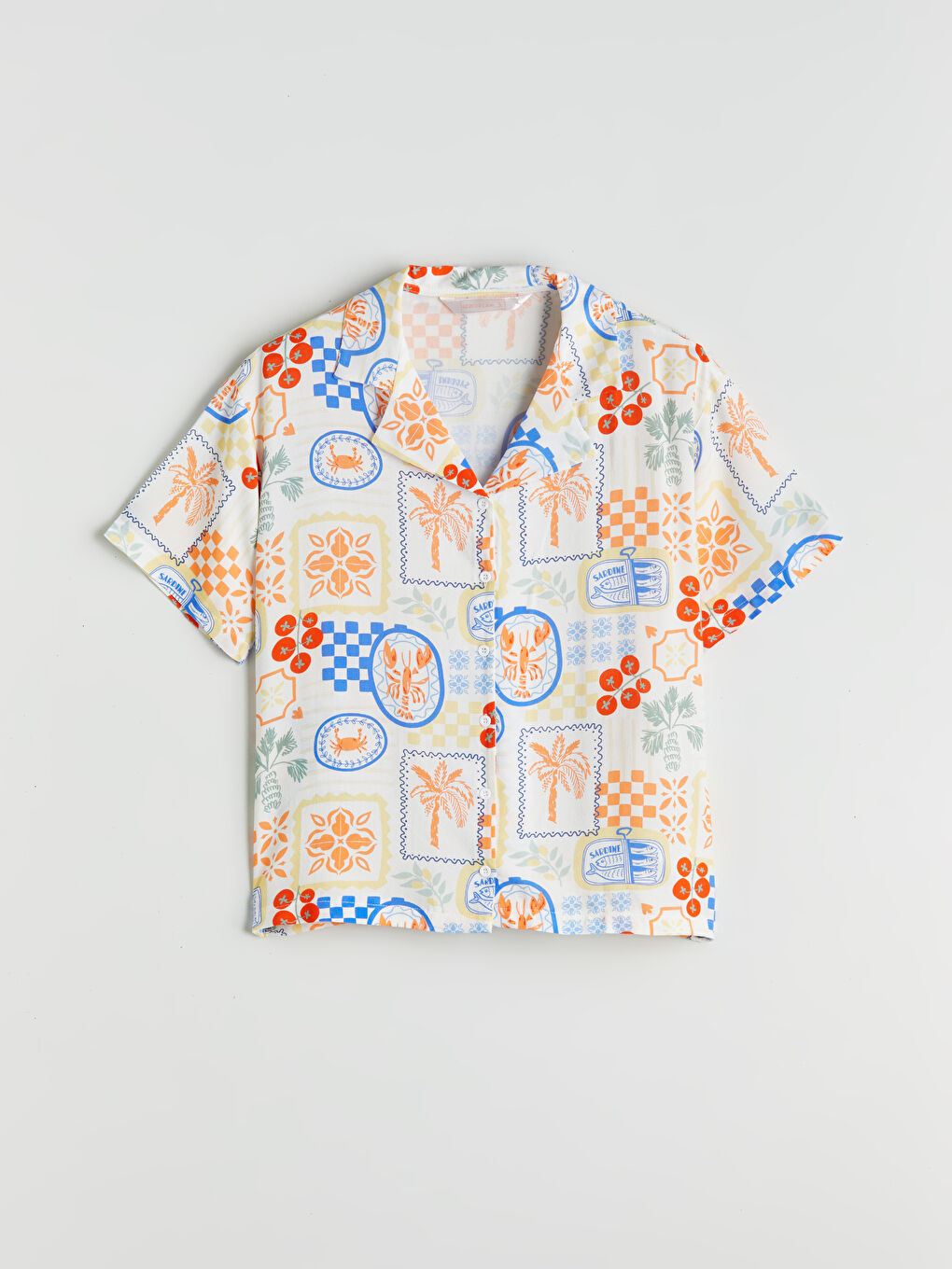 Ekru Gömlek Yaka Desenli Kadın Şortlu Pijama Takımı-5