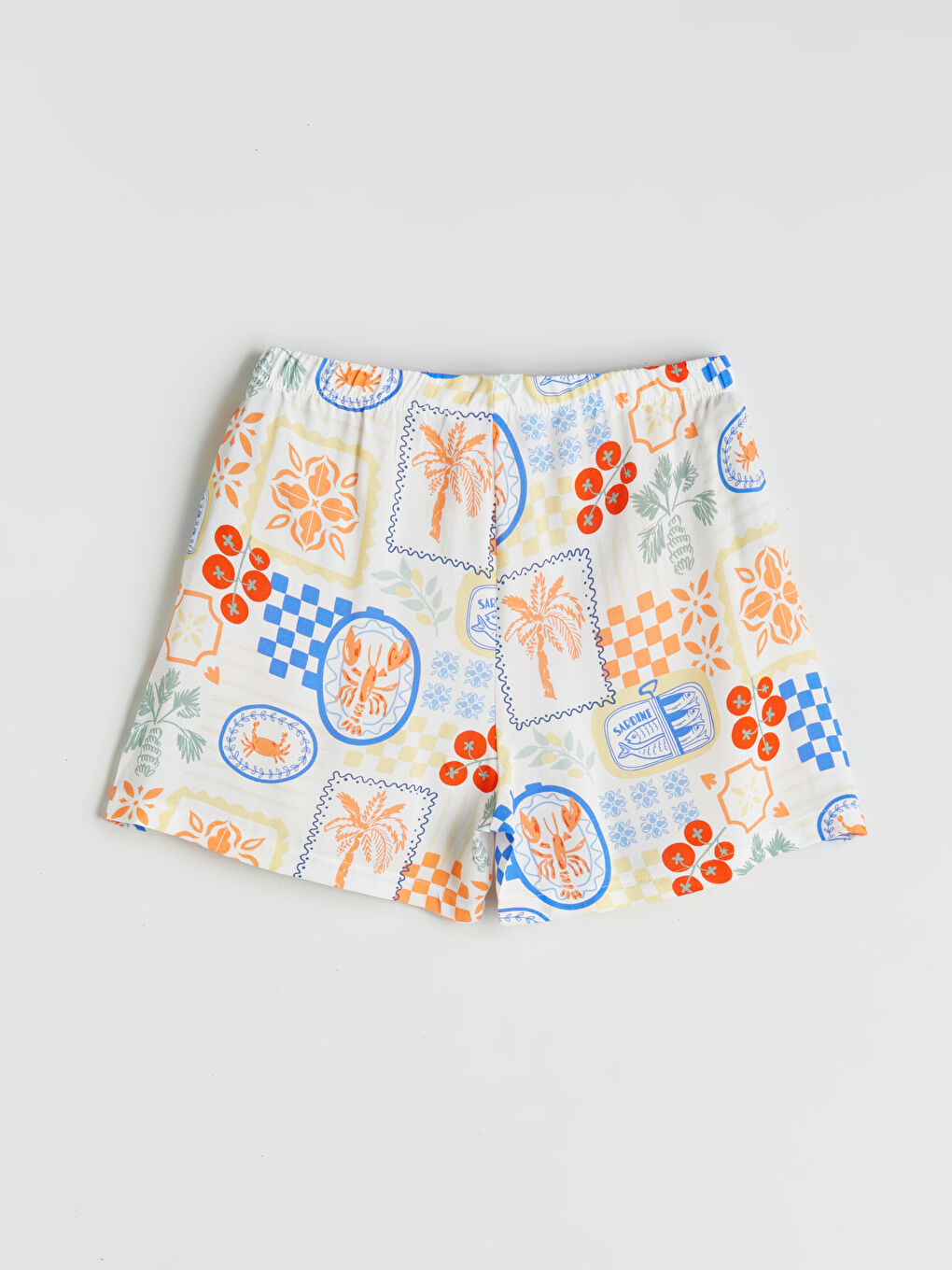 Ekru Gömlek Yaka Desenli Kadın Şortlu Pijama Takımı-8