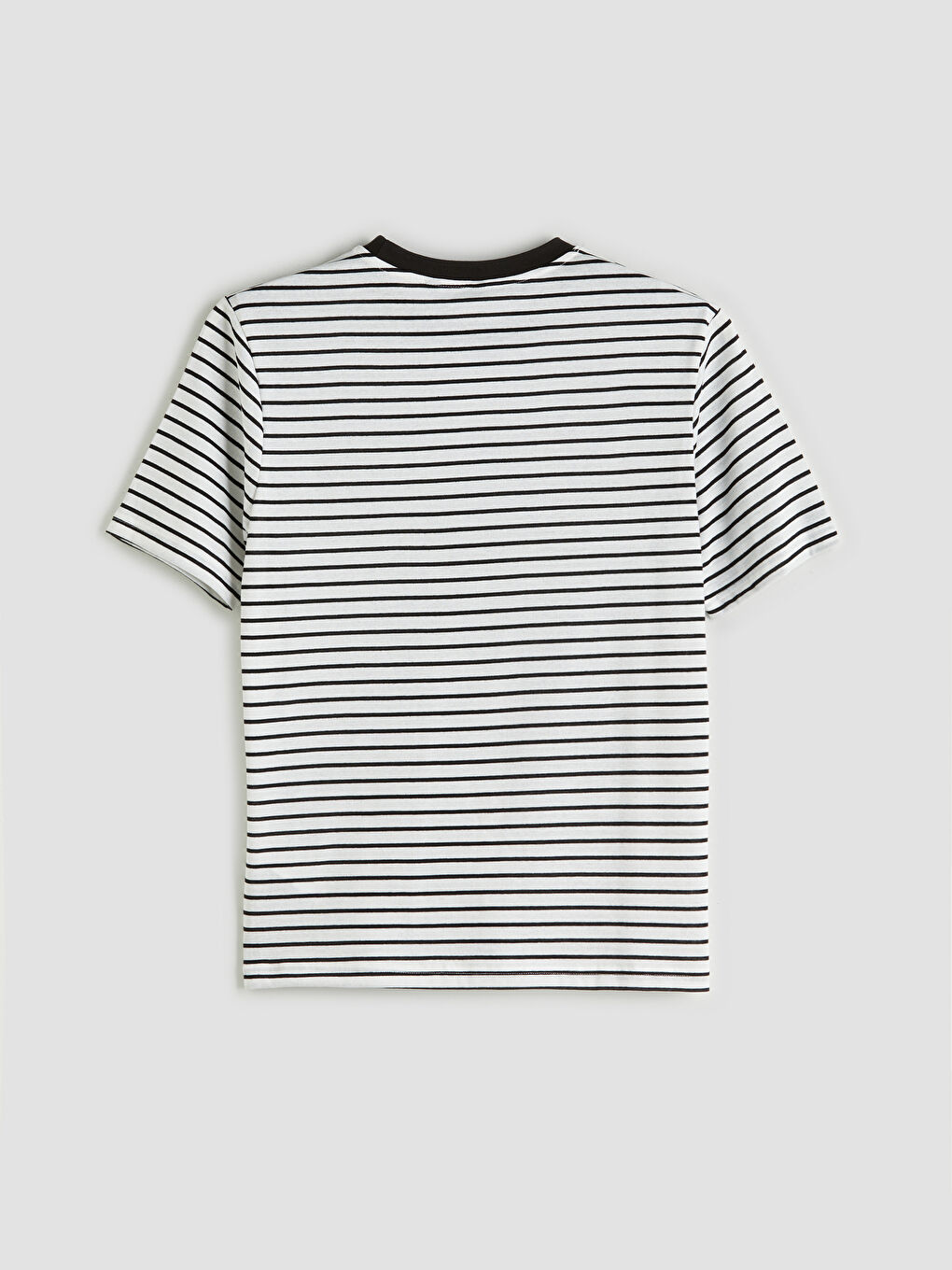 Siyah Bisiklet Yaka Çizgili Penye Erkek Tişört-5