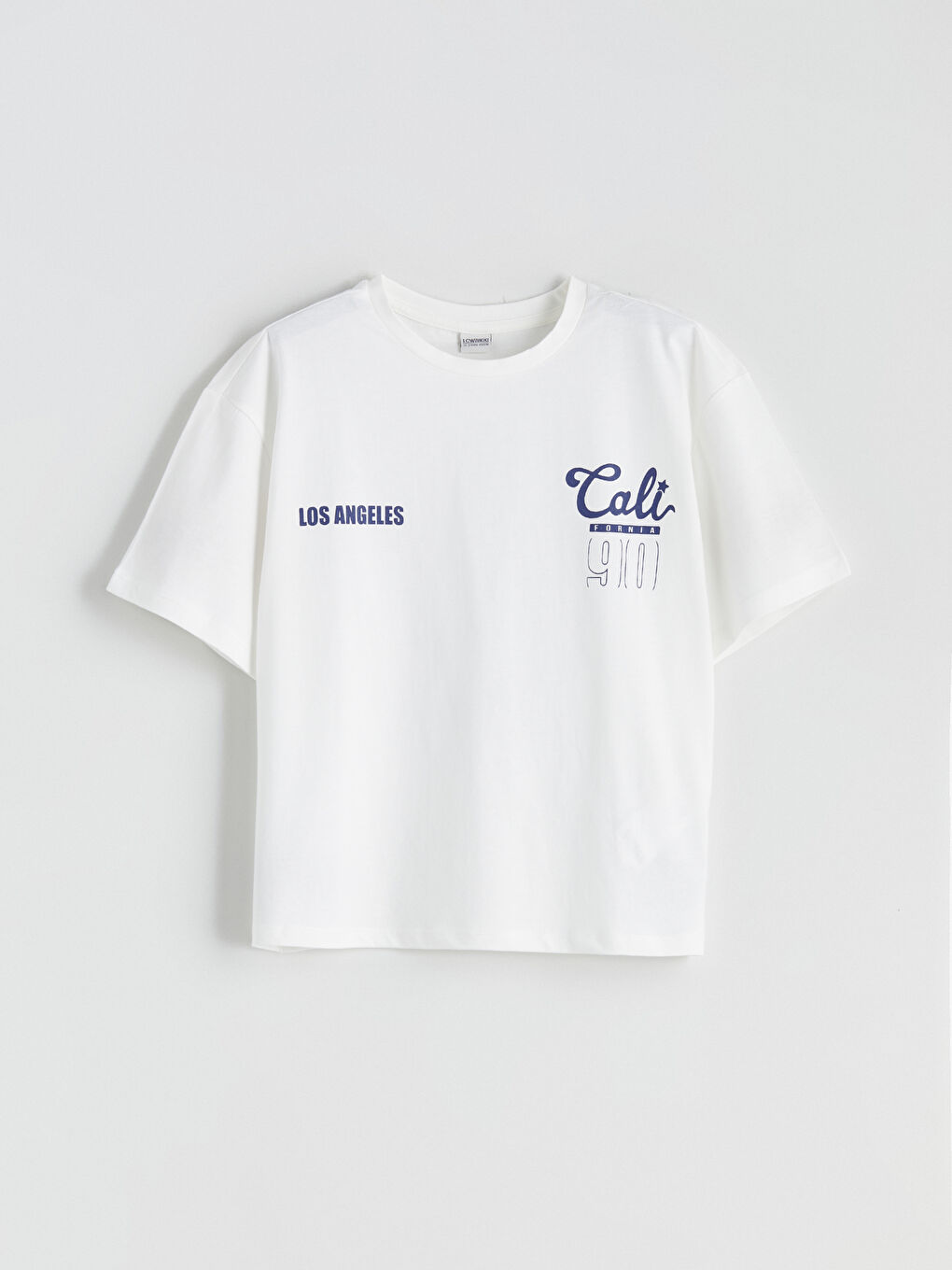 Ekru Bisiklet Yaka Baskılı Kız Çocuk Tişört