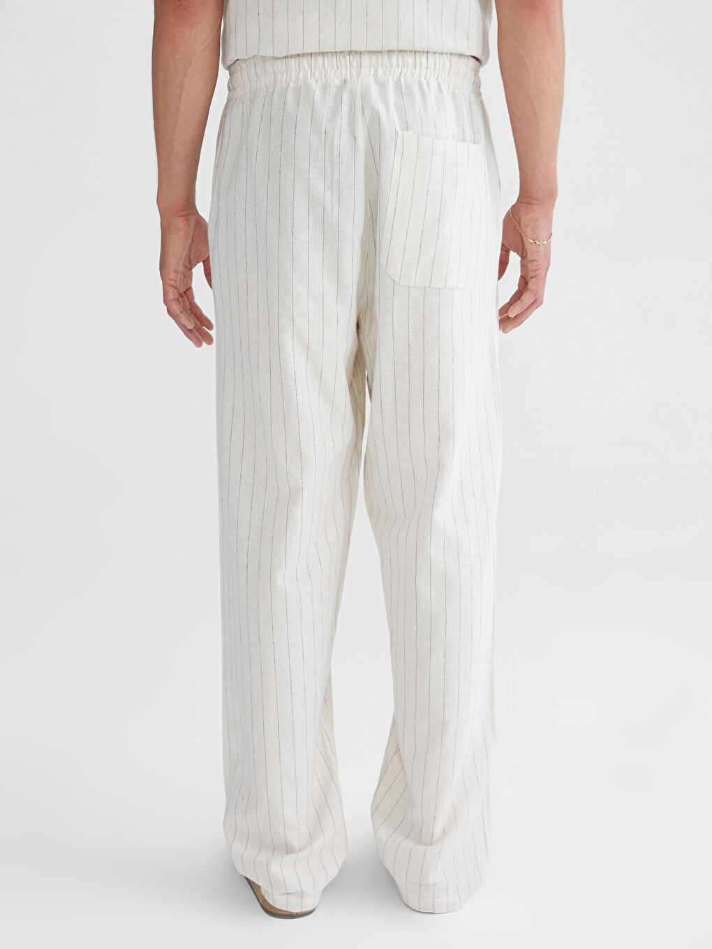 Ekru Rahat Kalıp Keten Karışımlı Erkek Pantolon-7