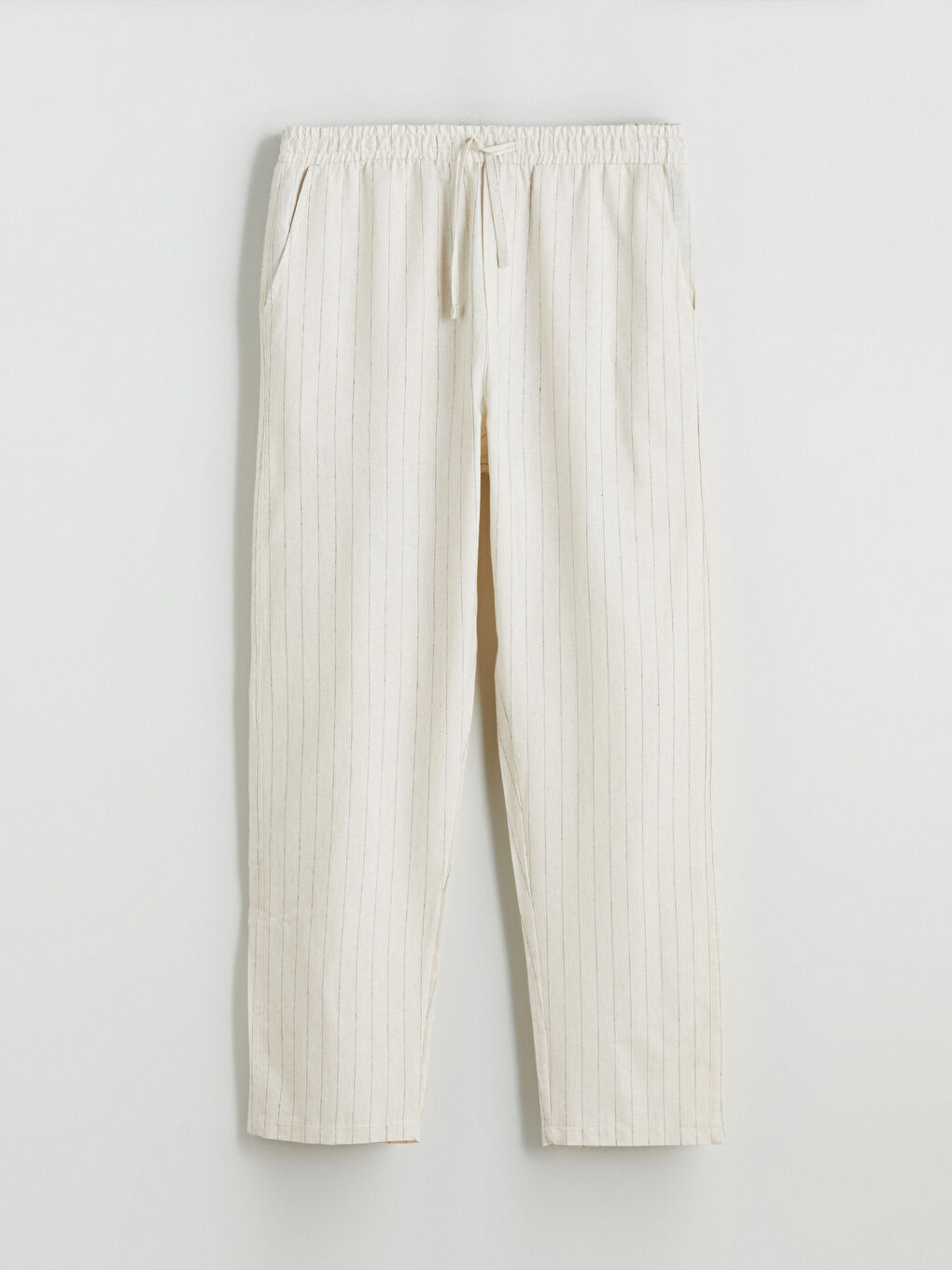 Ekru Rahat Kalıp Keten Karışımlı Erkek Pantolon-8