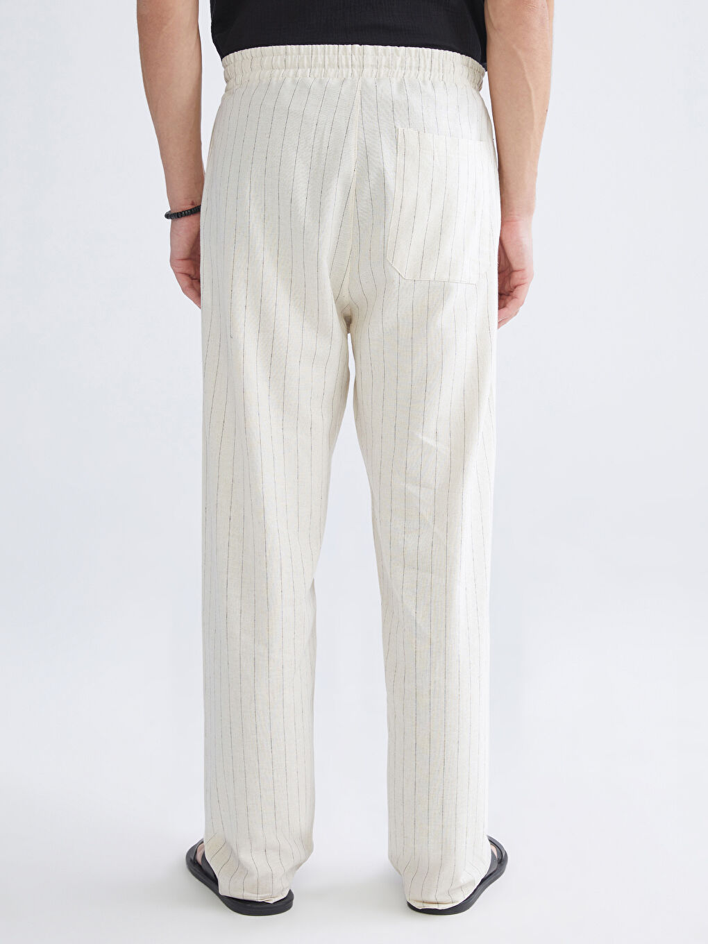 Ekru Rahat Kalıp Keten Karışımlı Erkek Pantolon-6