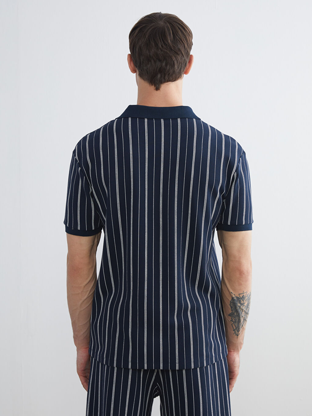 Lacivert Polo Yaka Çizgili Erkek Tişört-3