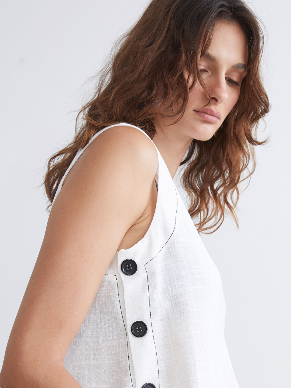 Ekru Bisiklet Yaka Düğmeli Bluz-2