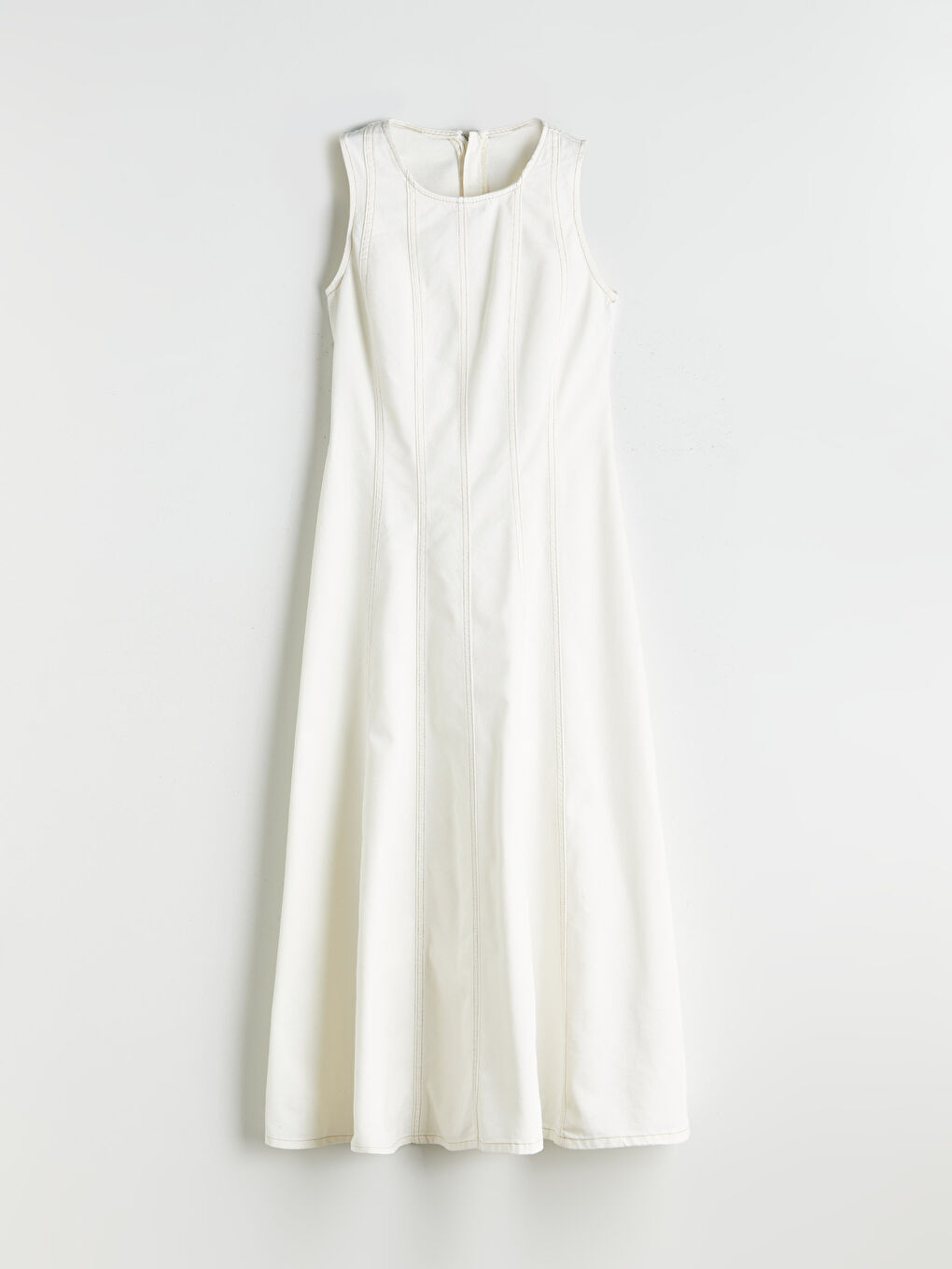 Beyaz Bisiklet Yaka Jean Elbise-4