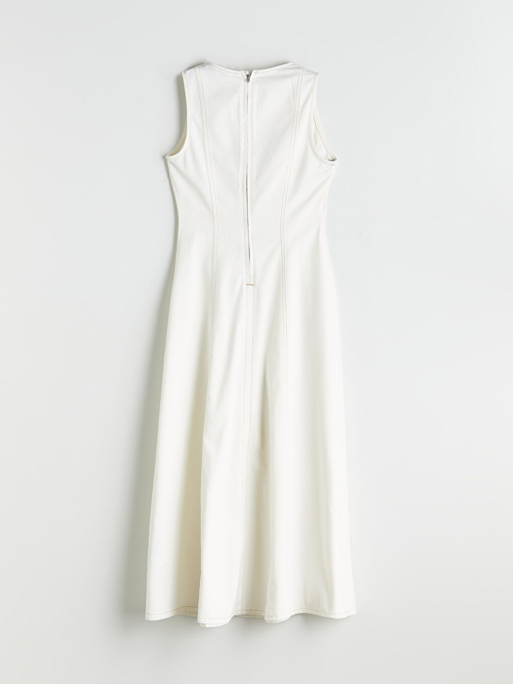 Beyaz Bisiklet Yaka Jean Elbise-5