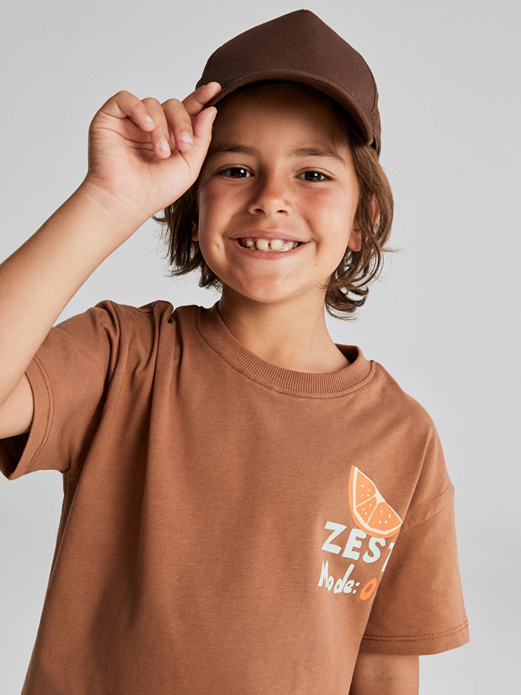 Kahverengi Bisiklet Yaka Baskılı Erkek Çocuk Tişört-2