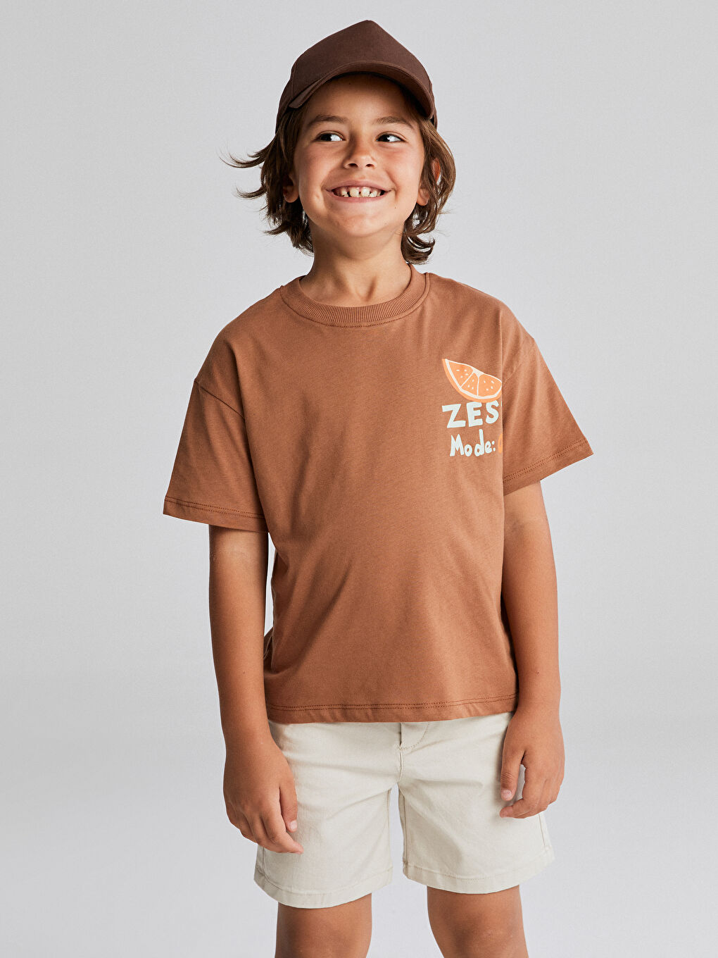 Kahverengi Bisiklet Yaka Baskılı Erkek Çocuk Tişört-3