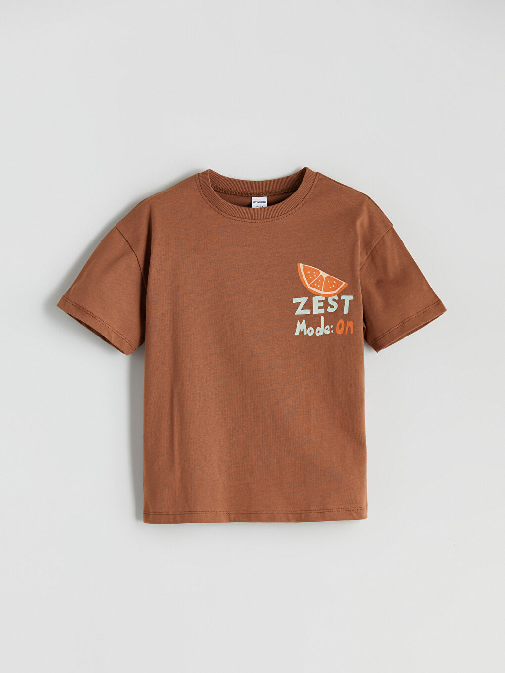 Kahverengi Bisiklet Yaka Baskılı Erkek Çocuk Tişört-5