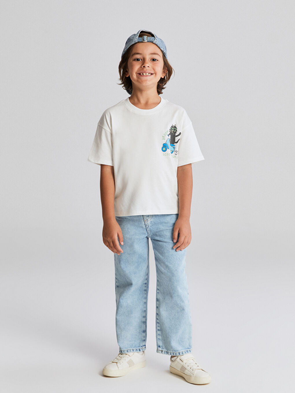 Ekru Bisiklet Yaka Baskılı Erkek Çocuk Tişört-2