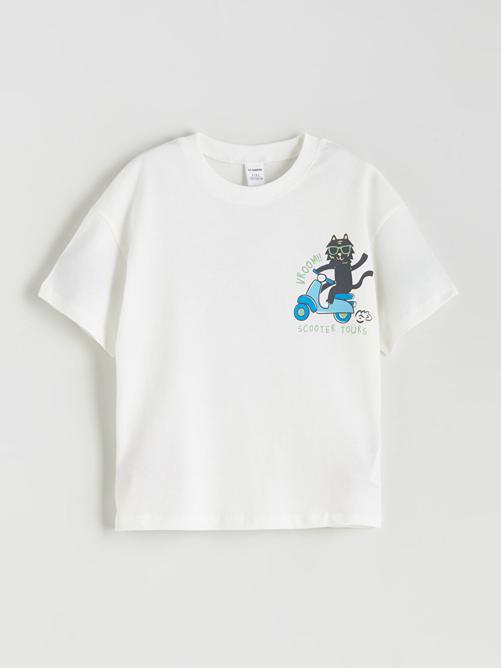 Ekru Bisiklet Yaka Baskılı Erkek Çocuk Tişört-4