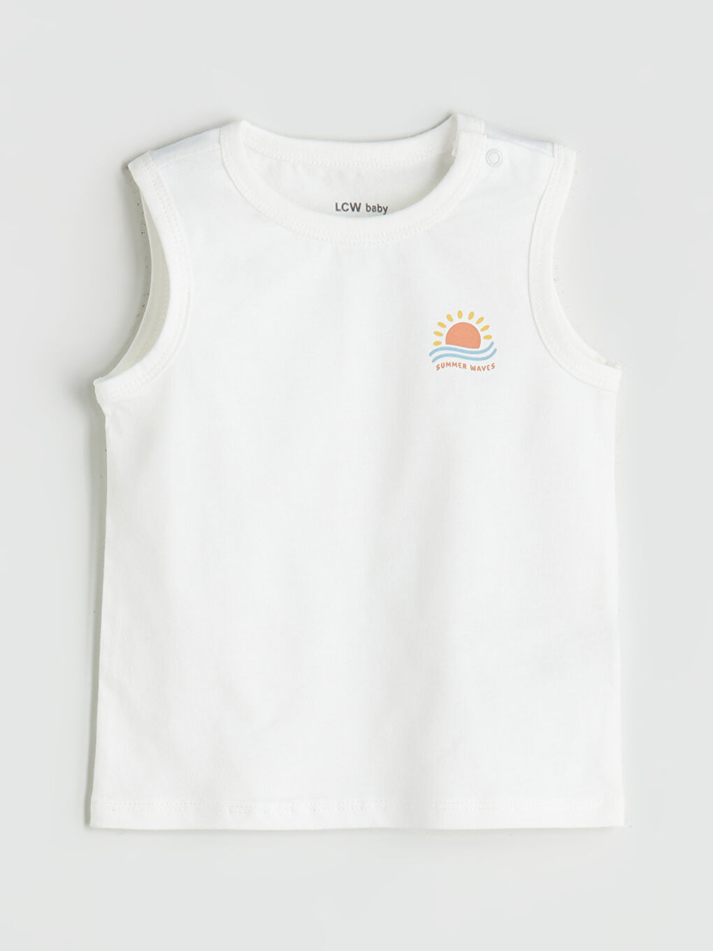 Ekru Bisiklet Yaka Baskılı Erkek Bebek Atlet 2'li-1