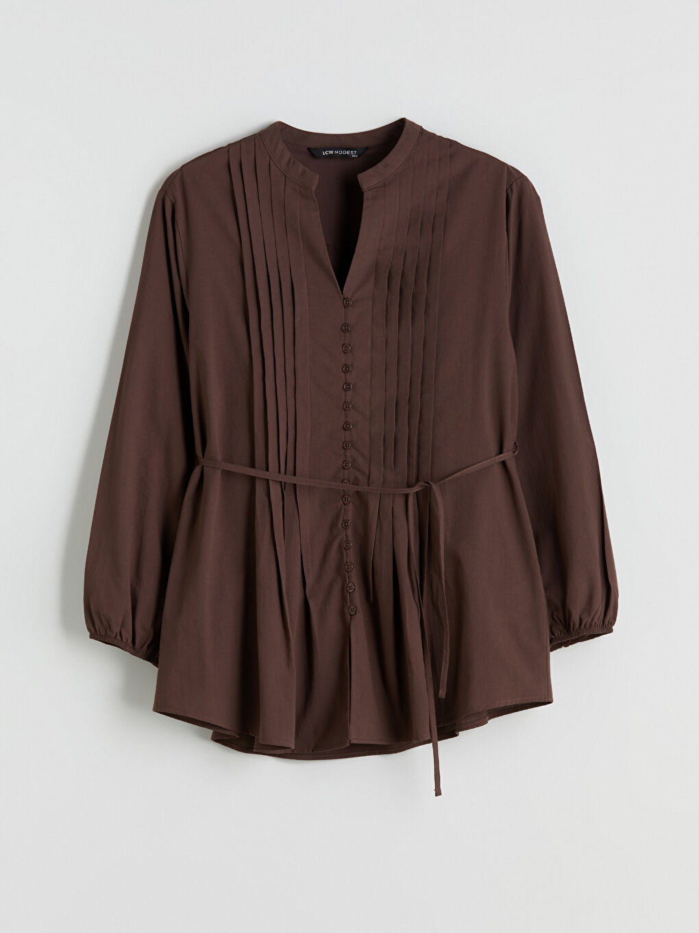 Kahverengi Kaçık Yaka Pileli Bluz-4