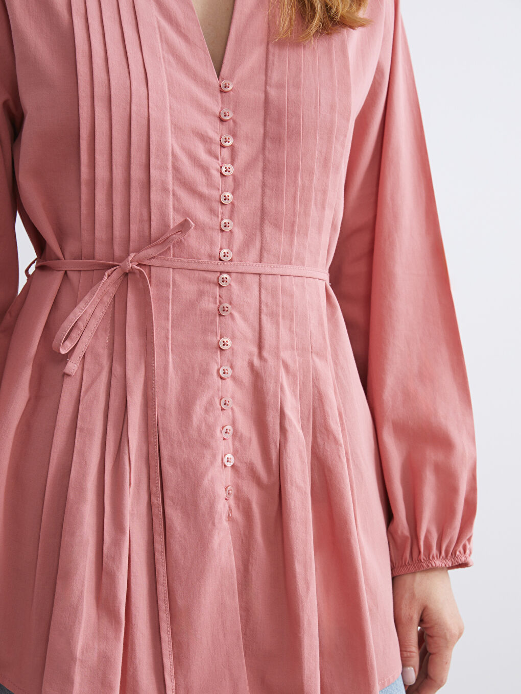 Pembe Kaçık Yaka Pileli Bluz-2